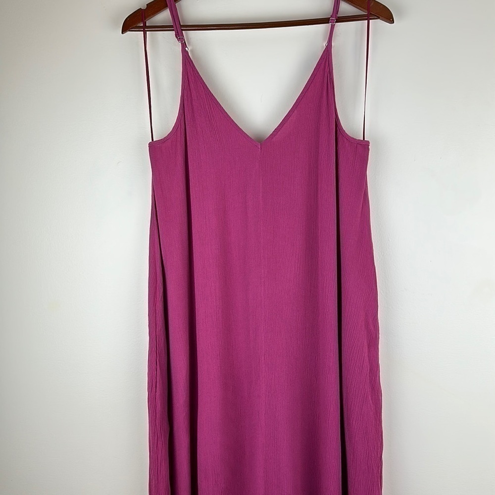 Lovestitch Woman’s Dress M/L Gauze Maxi Pink Adjustable Spaghetti Strap Pockets